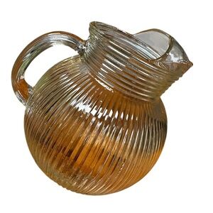 Hazel Atlas Clear Ribbed TILT BALL Depression Glass Tilted Handled Pitcher